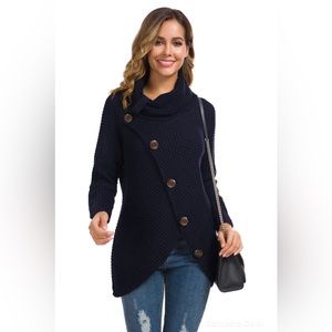 NWT! Womens Solid Chunky Button Pullover Sweater Turtle Cowl Neck Size M